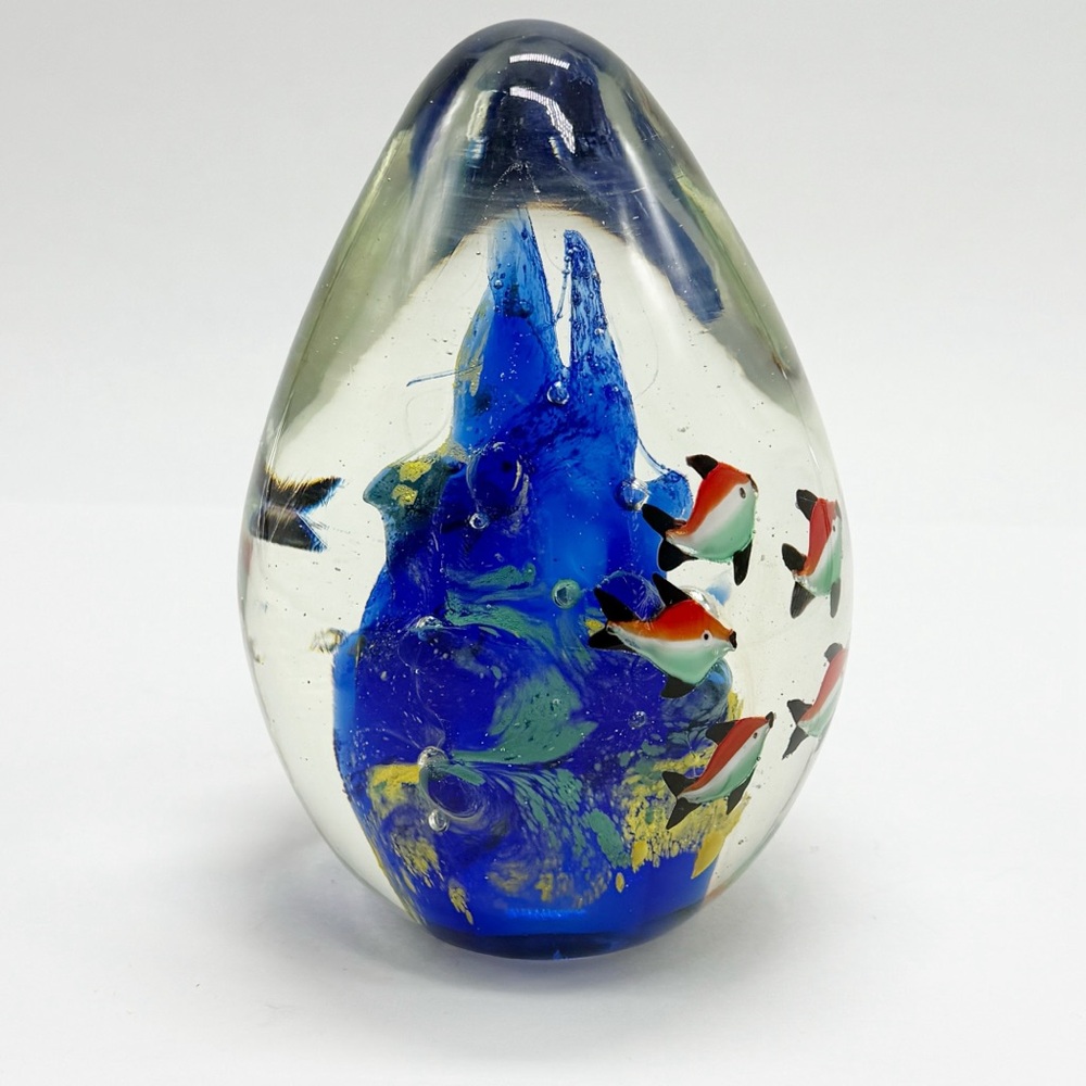 Murano Aquarium Art Glass Paperweight Fish & Coral Egg Handcrafted Rare 6 in - Picture 5 of 9